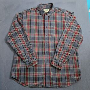 L.L. Bean Men L Reg Gray Plaid Cotton Casual Button Down Flannel Shirt